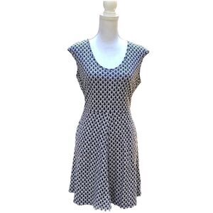 NY & CO IKAT MOROCCAN GEO PRINT COTTON FIT & FLARE MIDI DRESS WITH POCKETS LARGE